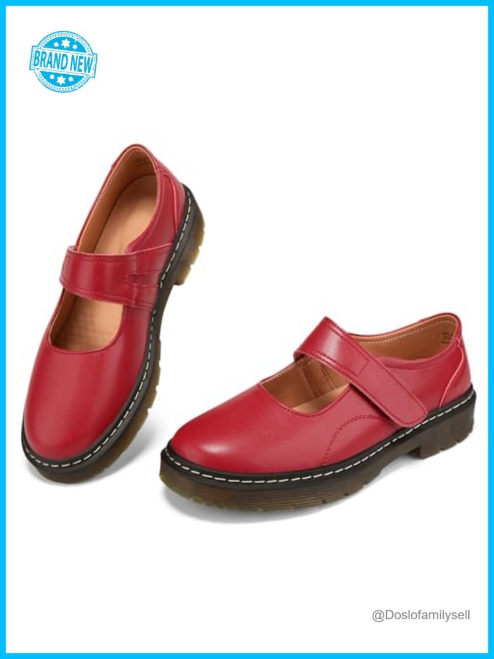 Genuine Leather Mary Jane Flats Memory Foam Arch Support Hook Loop